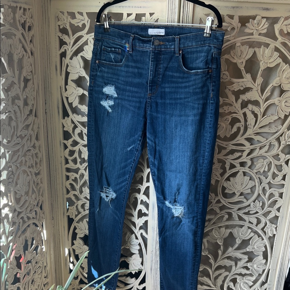 Loft  Dark Blue Distressed Skinny Jeans